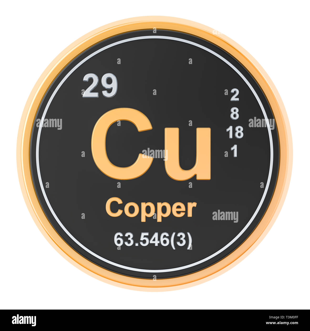 Copper Cu chemical element. 3D rendering isolated on white background Stock Photo