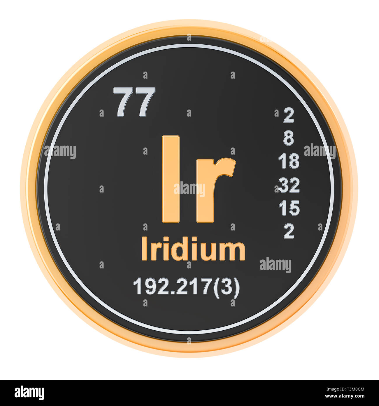 Iridium Ir chemical element. 3D rendering isolated on white background Stock Photo