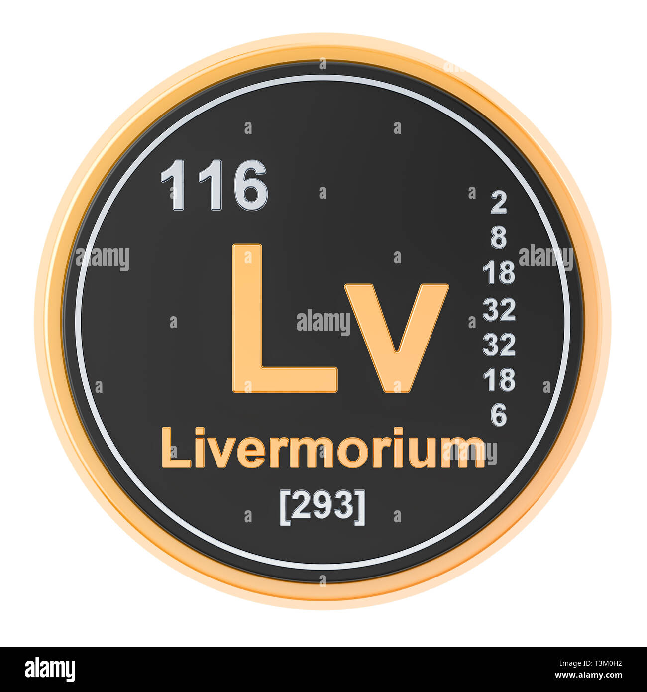 Livermorium Lv chemical element. 3D rendering isolated on white background Stock Photo