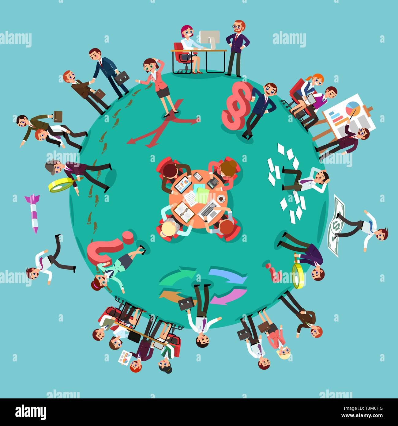 Business planet of working men and women. Stock Vector