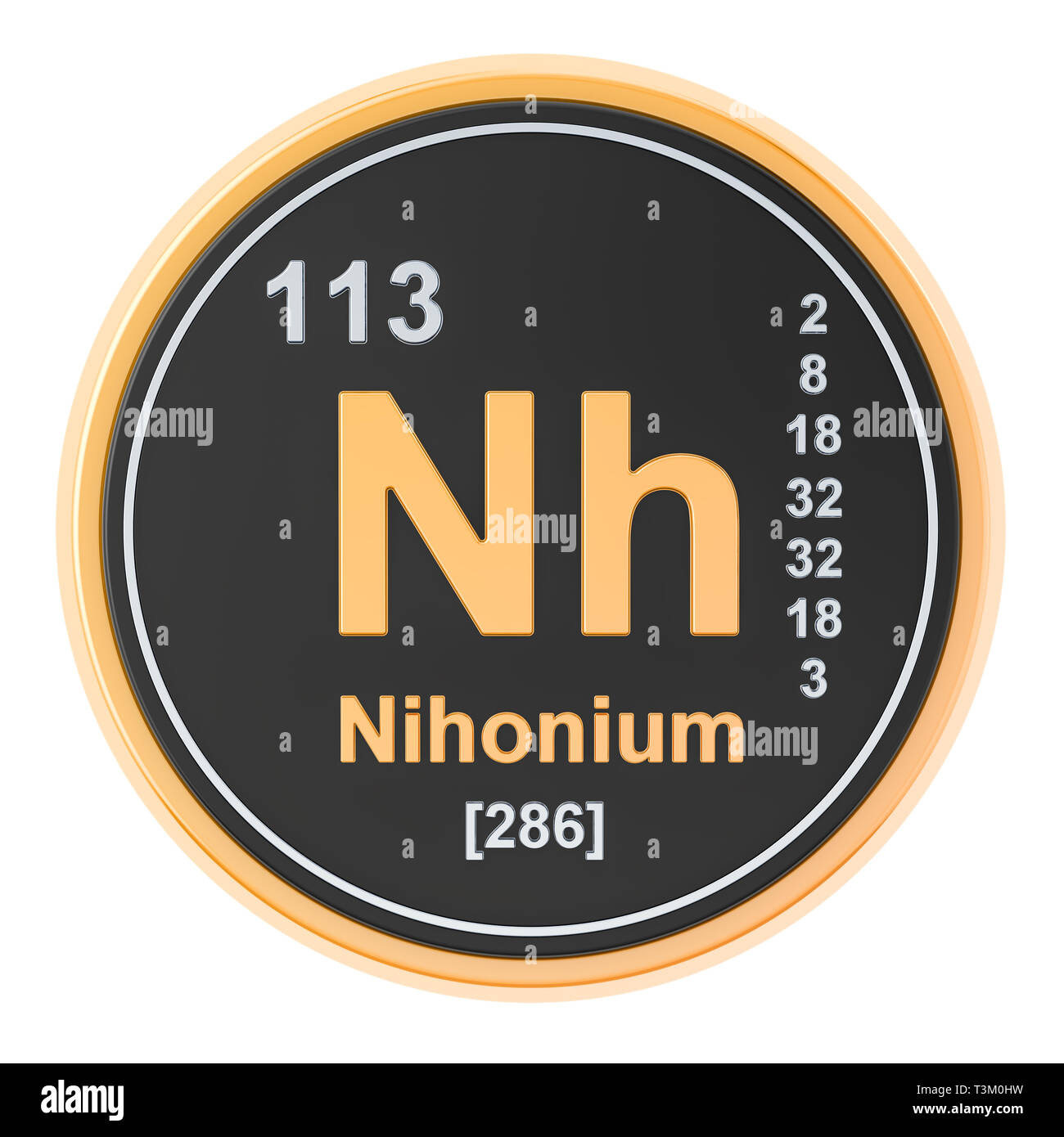Nihonium Nh chemical element. 3D rendering isolated on white background Stock Photo