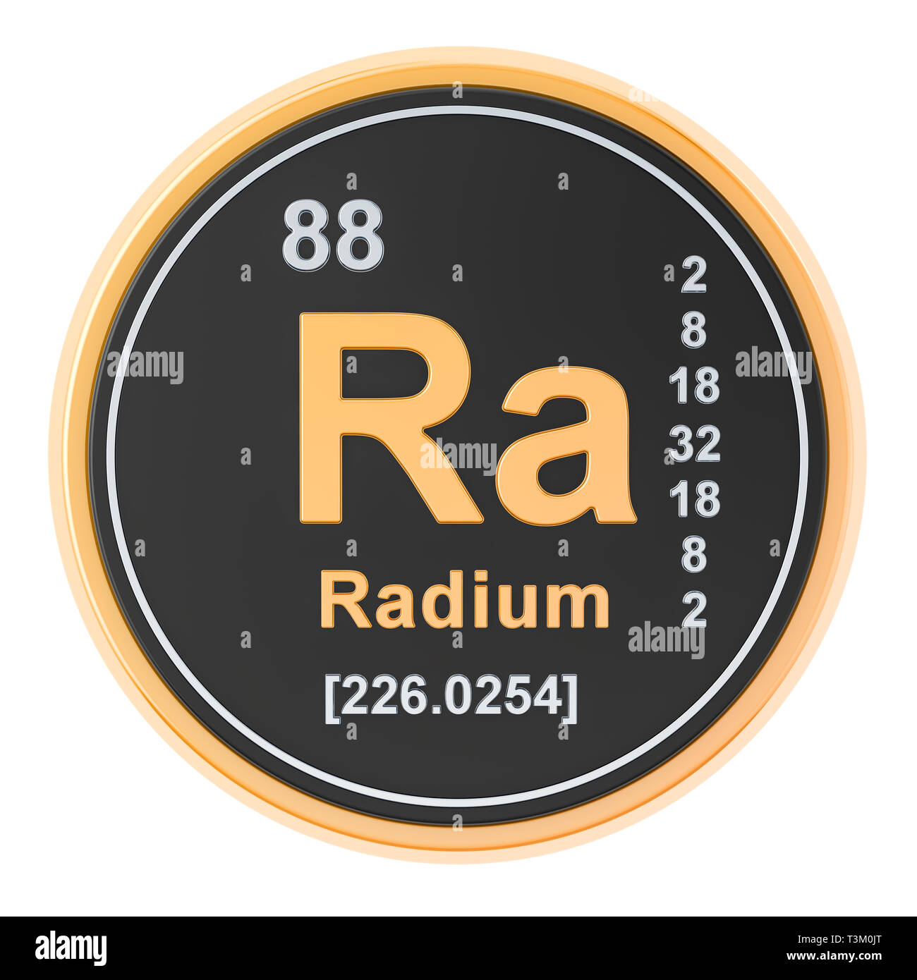 Radium Ra chemical element. 3D rendering isolated on white background Stock Photo