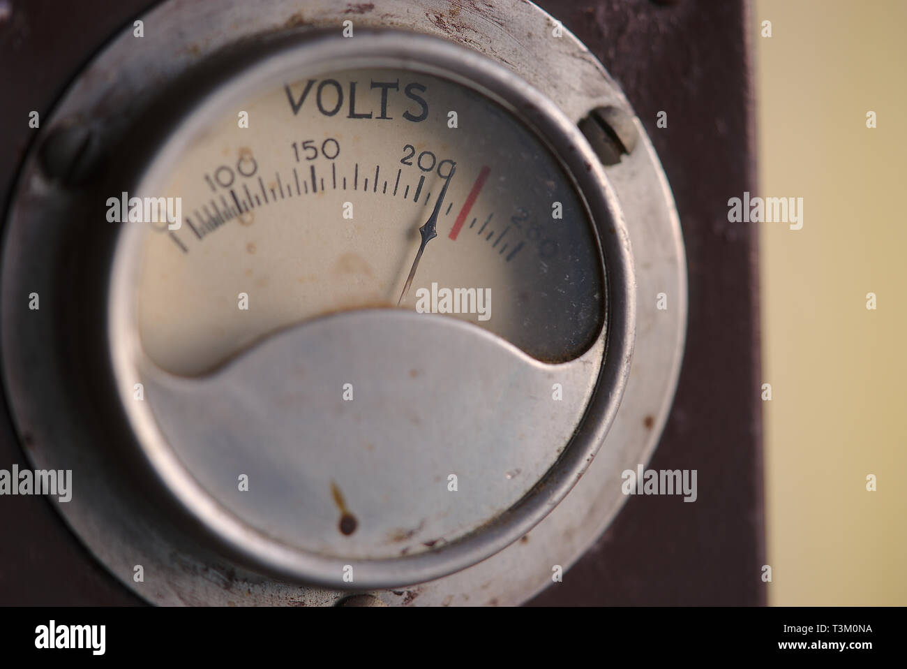 dial indicating a vintage power supply, close-up Stock Photo