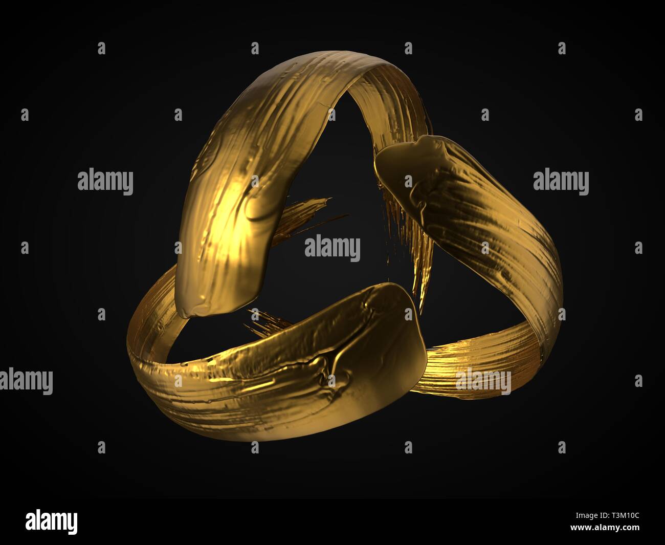 golden paint stroke. flowing in air with rotational movements. 3d illustration Stock Photo