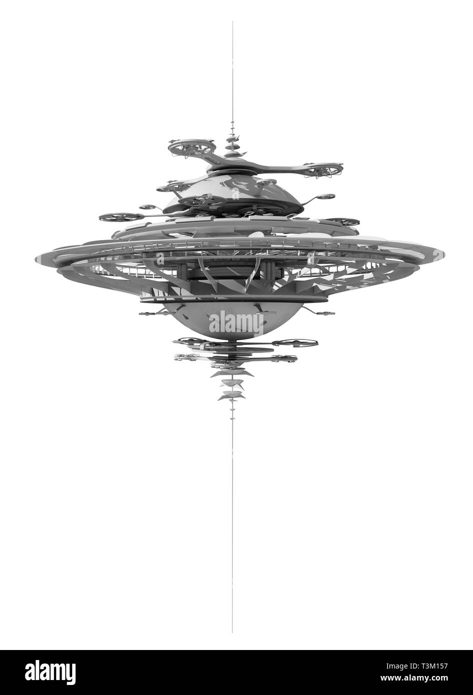 Futurictic Sky Station Isolated On White Background. 3D Illustration Stock Photo