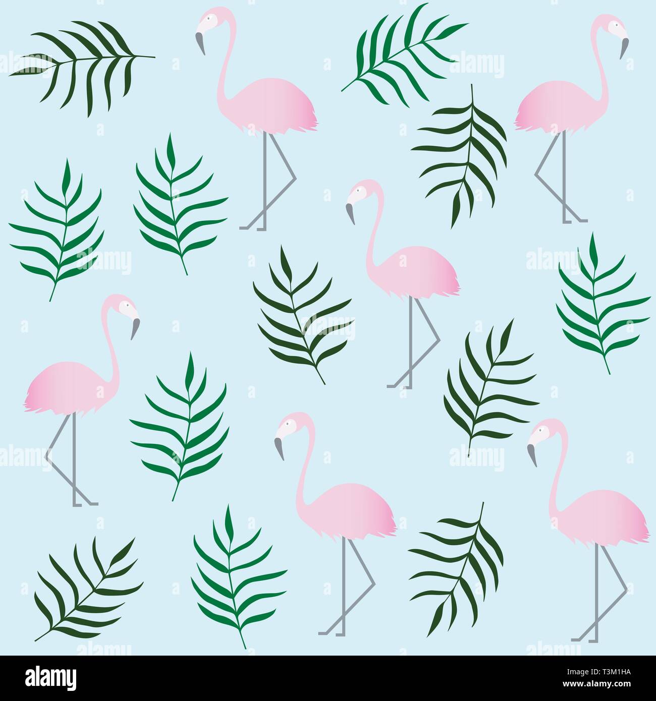 Tropical flamingo pattern. Pink flamingo and leaves. Summer print Stock Vector