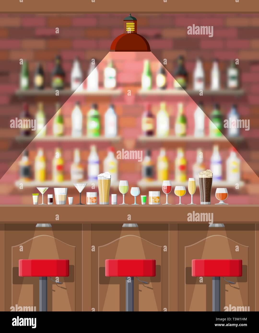 Drinking establishment. Interior of pub, cafe or bar. Bar counter ...