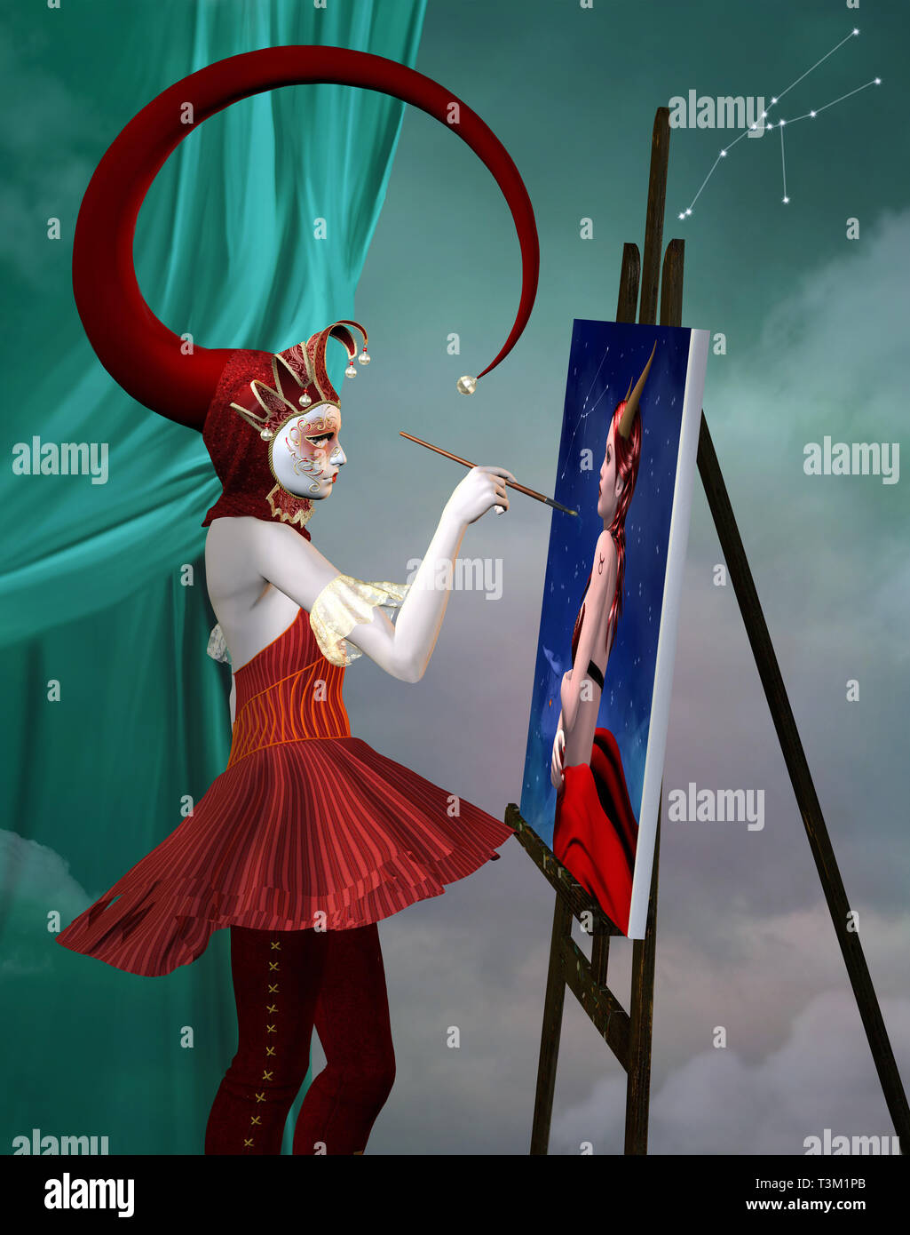 Zodiac series - Taurus astrological sign as a painting jester Stock Photo