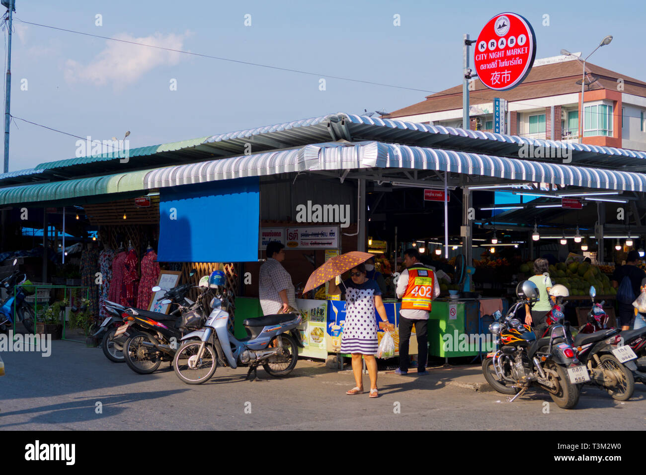 Fresh food market, city night market, Krabi town, Thailand Stock Photo