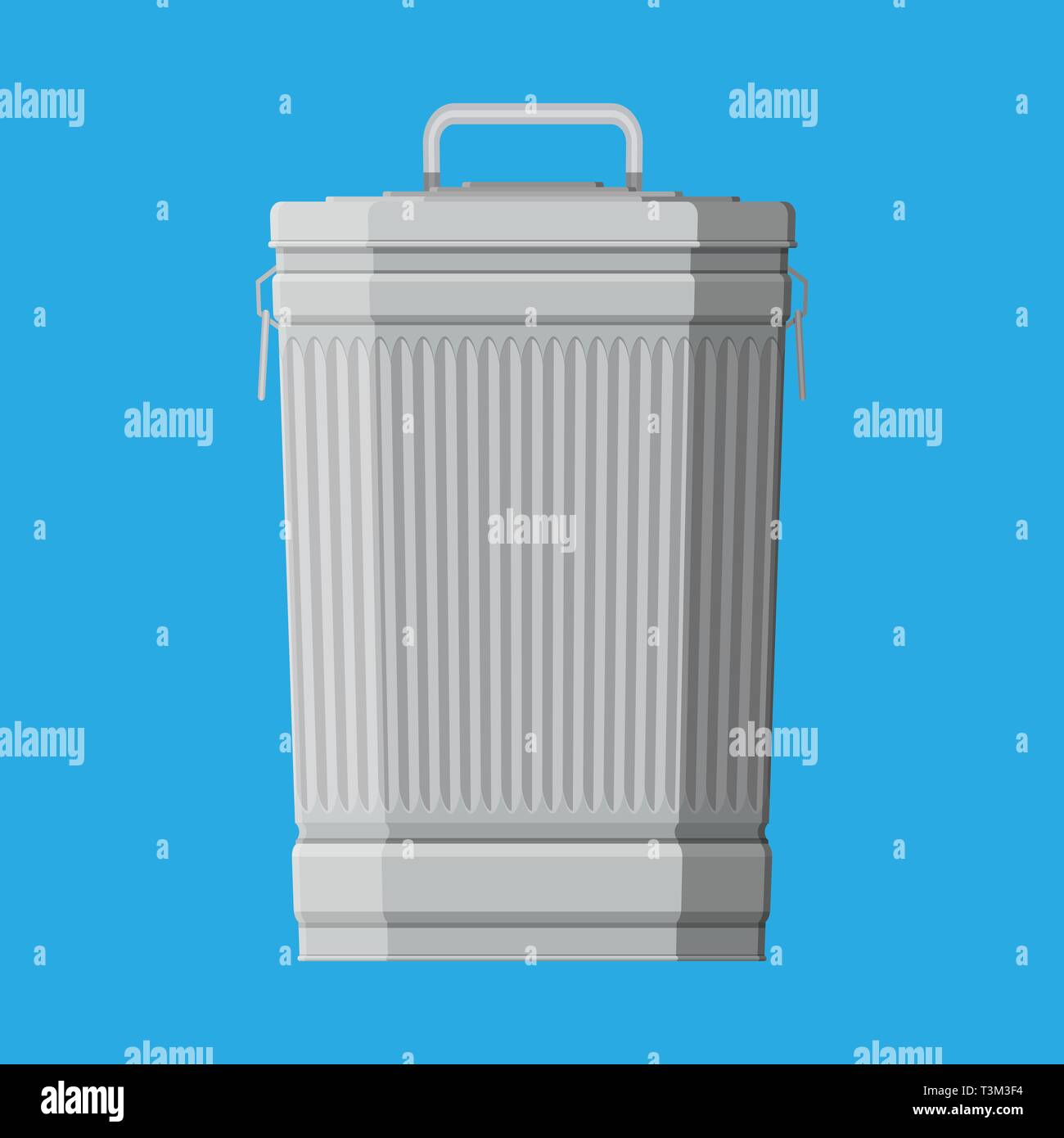 Huge waste trash can isolated on blue. Container for garbage. Metal