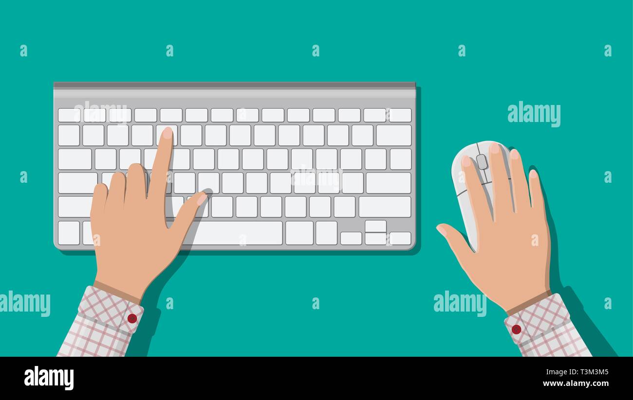 Modern aluminum computer keyboard and mouse. Hands of user. Wireless input  device. Vector illustration in flat style Stock Vector Image & Art - Alamy
