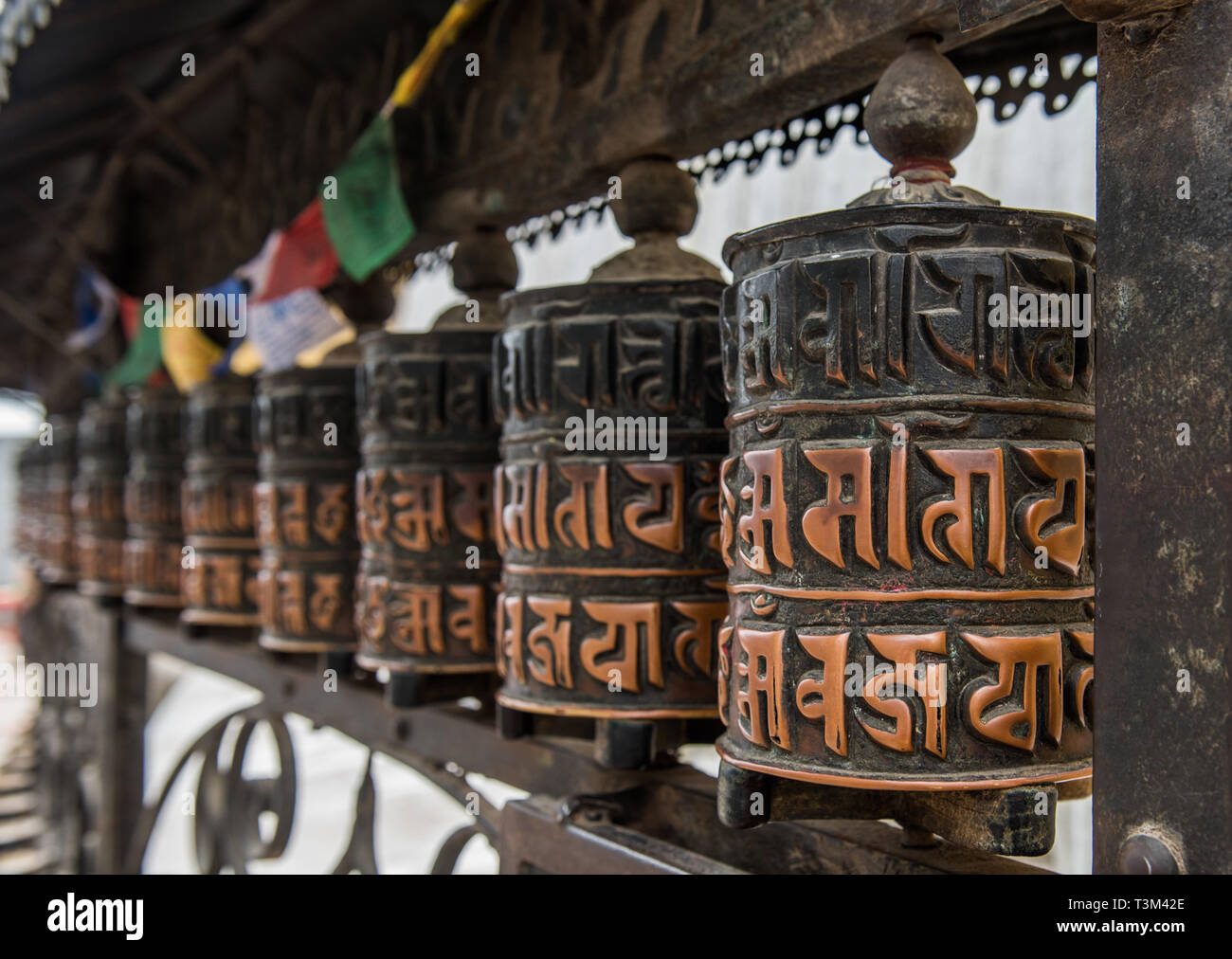 Buddhist prayer wheels at Swayambhunath ( monkey temple) Kathmandu ...