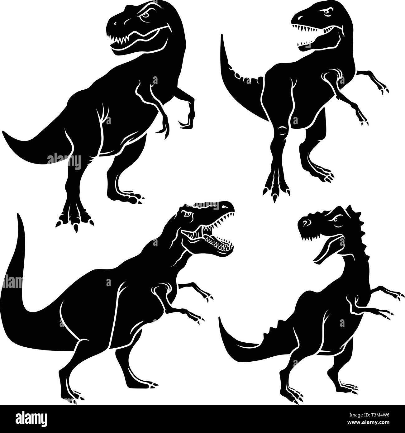 Dinosaur silhouettes set. Vectors. Tyrannosaurus Stock Vector