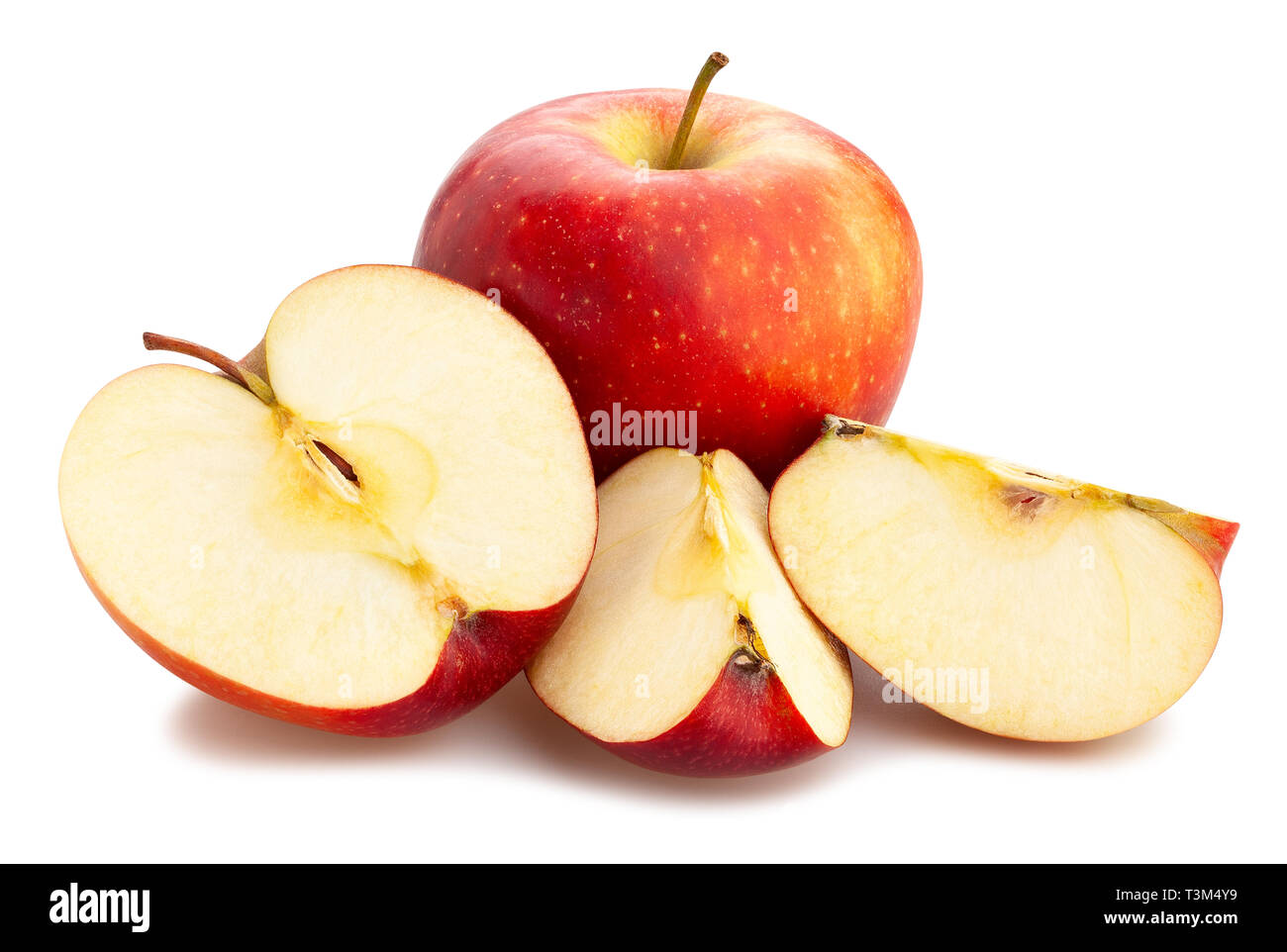sliced red apples path isolated Stock Photo