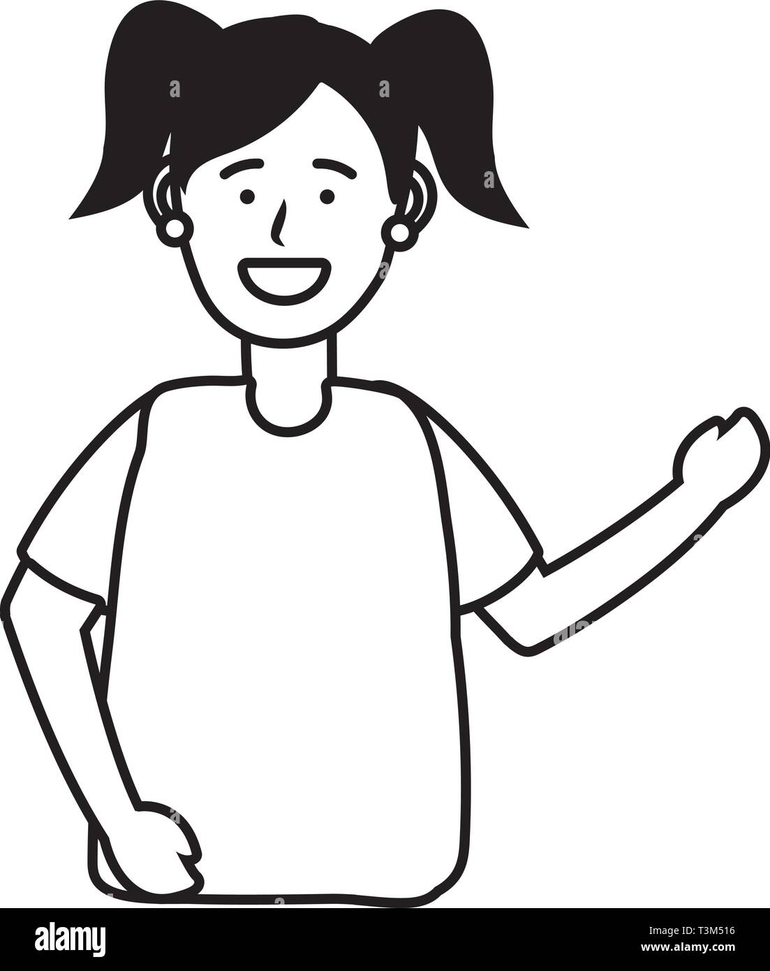 child girl portrait avatar cartoon character black and white vector