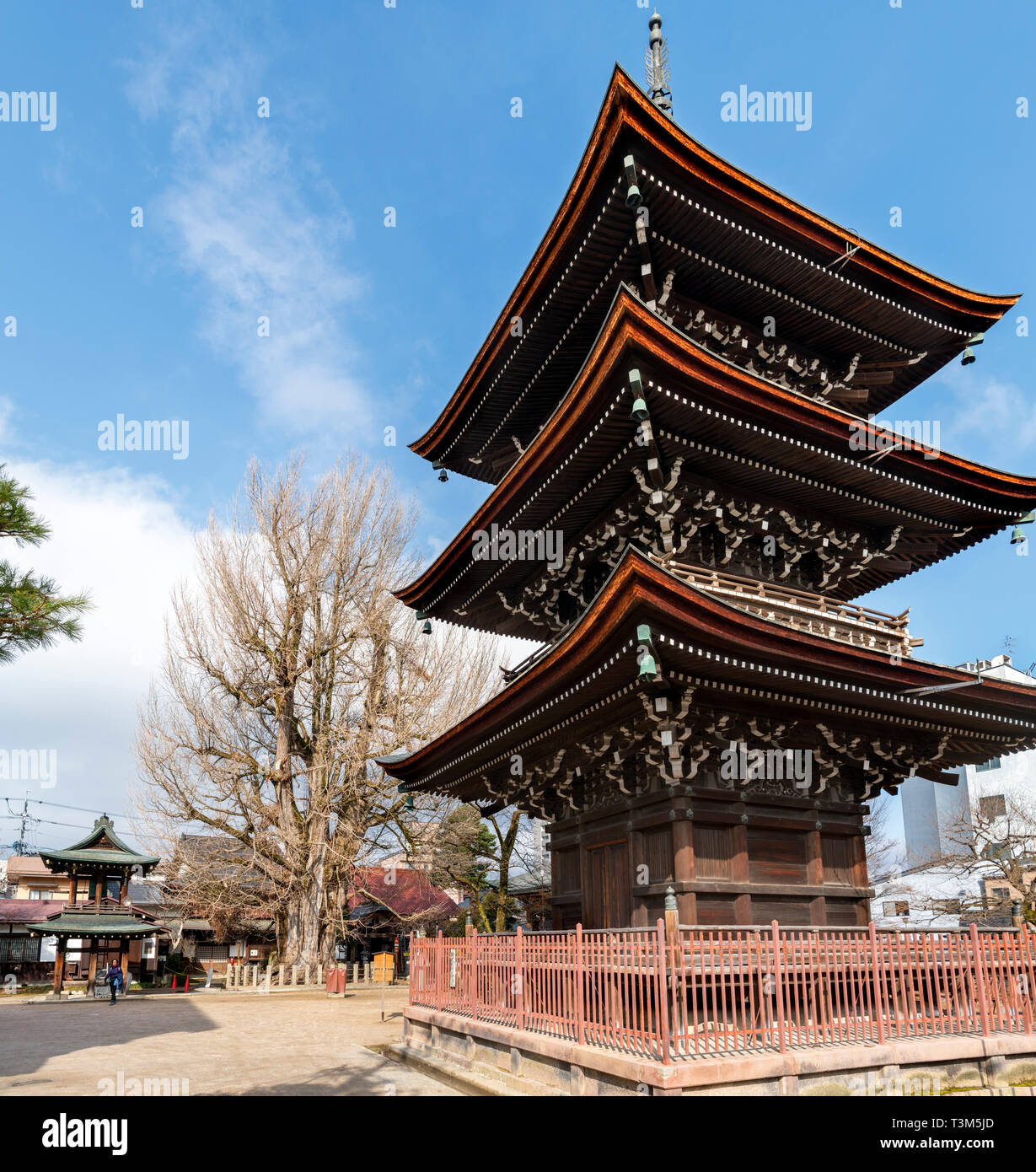 Pagoda in the grounds of Hida Kokubun-ji, an historic buddhist temple in Takayama, Gifu Prefecture, Honshu, Japan Stock Photo