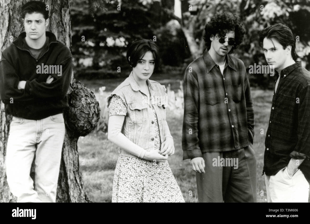 Brendan Fraser, Moira Kelly, Patrick Dempsey, and Josh Hamilton in the movie With Onors, 1994 Stock Photo