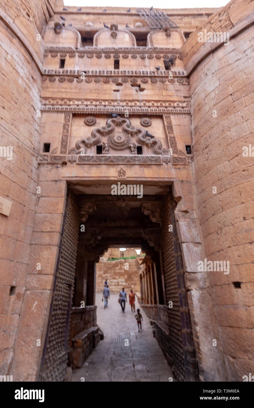 Stoned main Gate to Jaisalmer Fort, Rajasthan, India Stock Photo