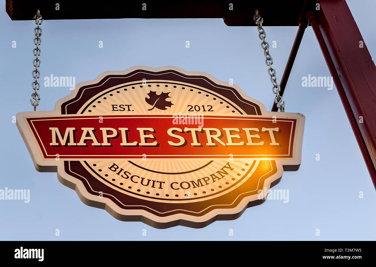 The Maple Street Biscuit Company sign is pictured, March 21, 2016, in St. Augustine, Florida. The restaurant specializes in gourmet biscuits. Stock Photo