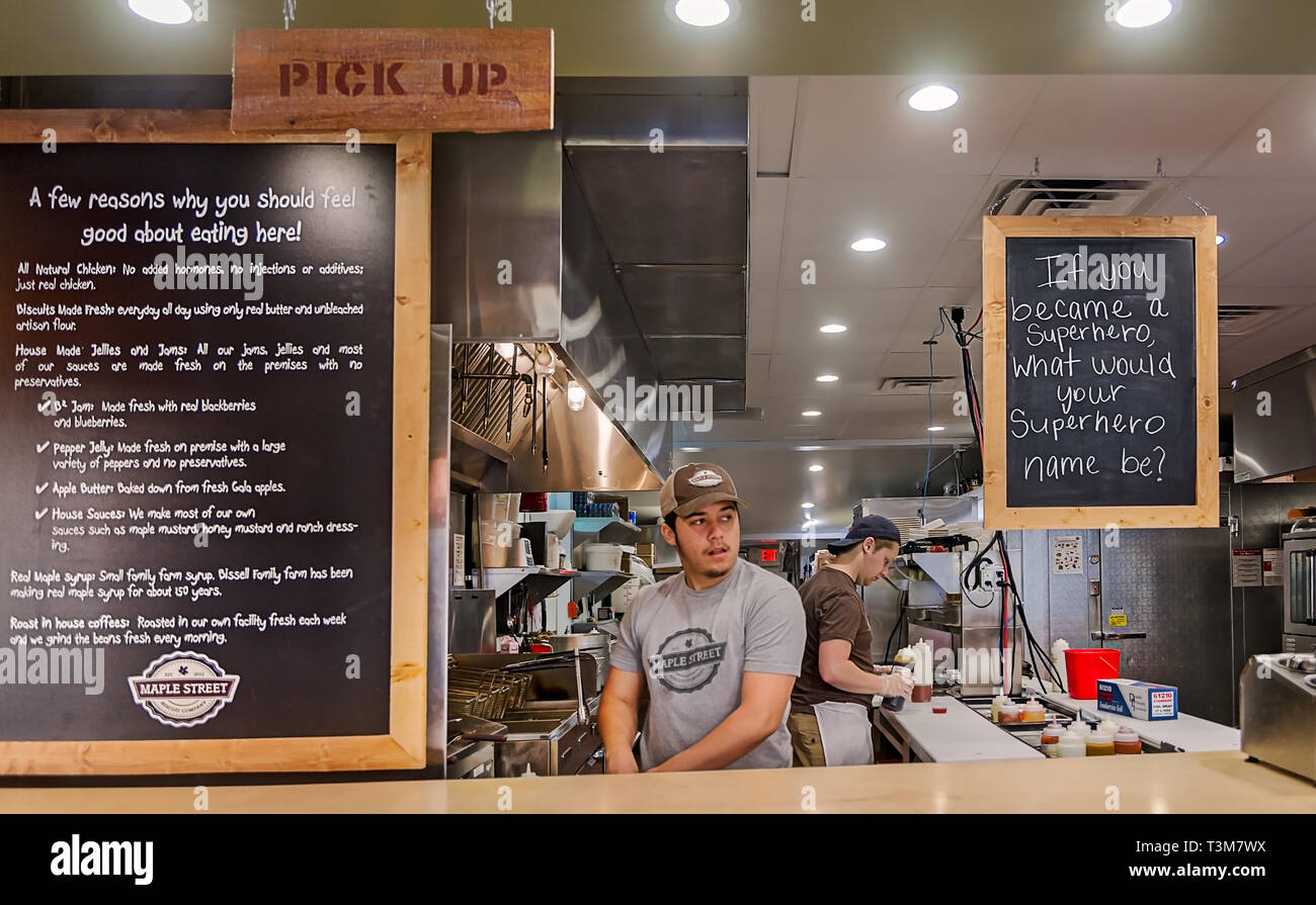 Employees make biscuits at Maple Street Biscuit Company, March 21, 2016, in St. Augustine, Florida. Stock Photo