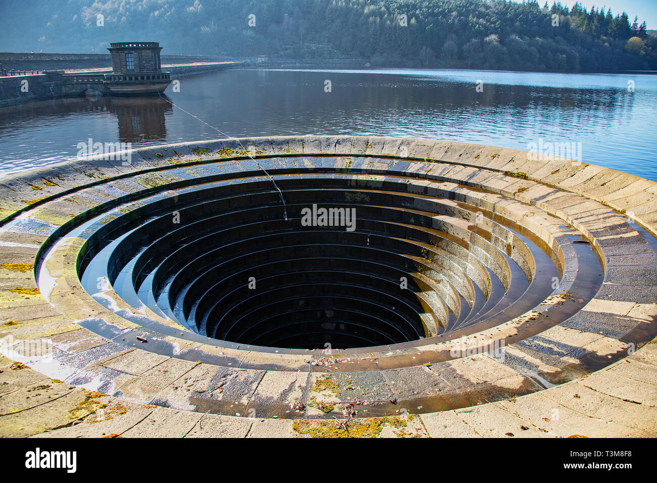 Large plughole at the Ladybower reservoir in the UK Stock Photo