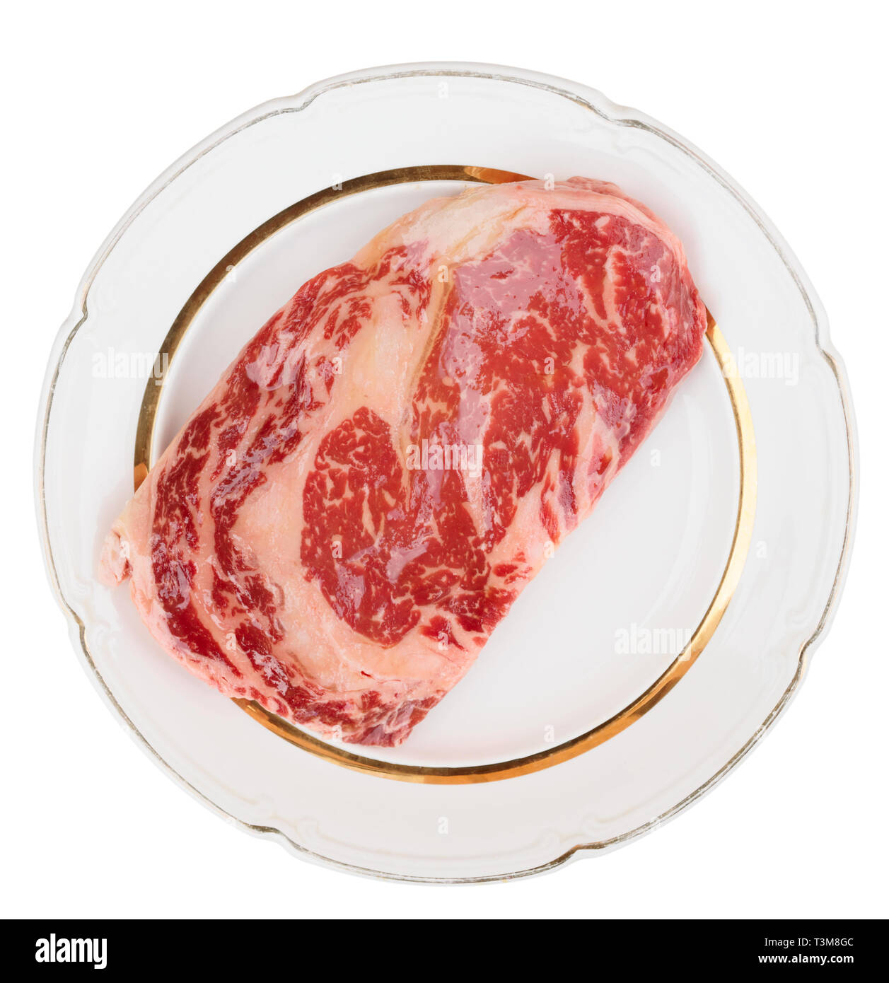 Premium quality kobe beef ribeye steak in plate isolated on white with ...
