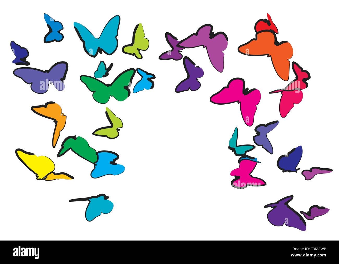 multicolor butterflies isolated on a white background Stock Vector