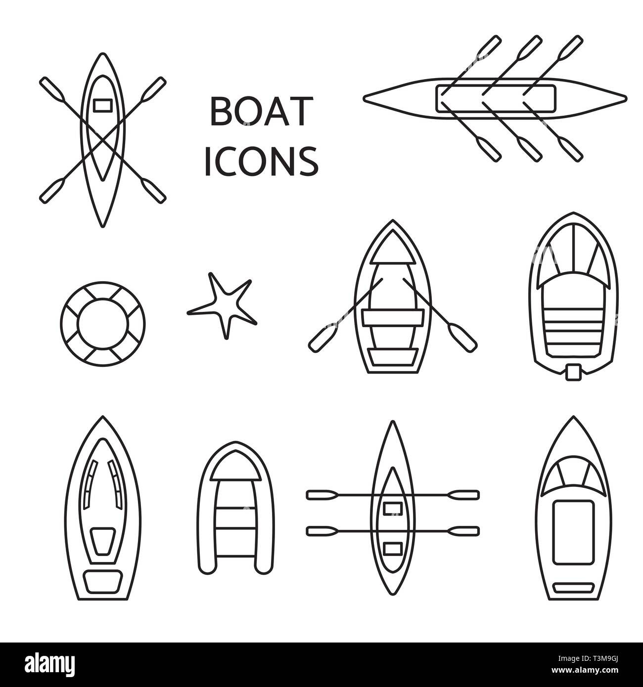 Boat icons outline set. Stock Vector