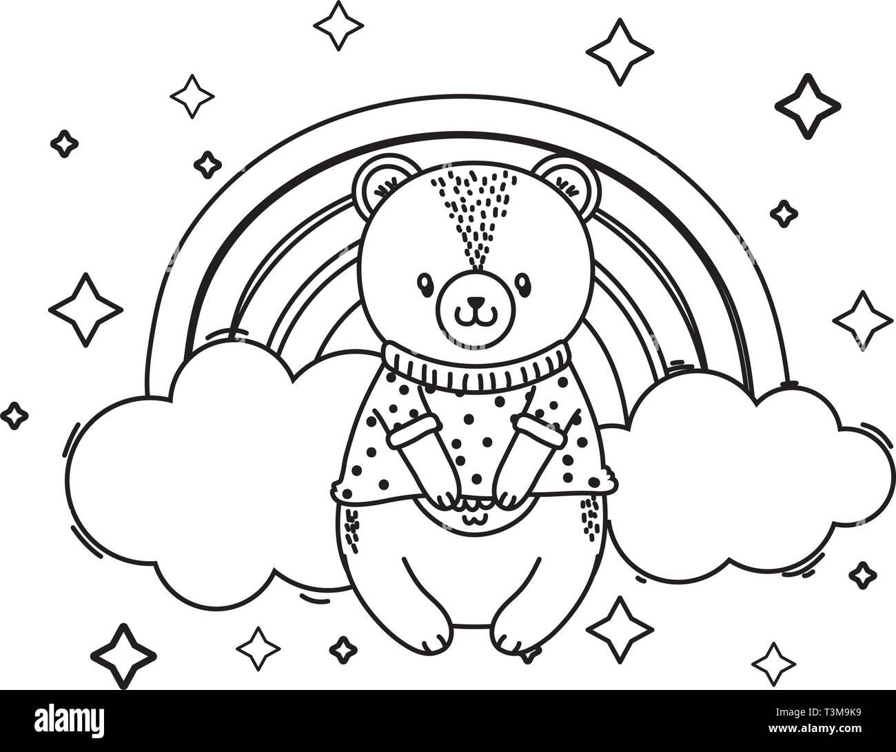 cute little animal bear teddy in front rainbow cartoon vector ...