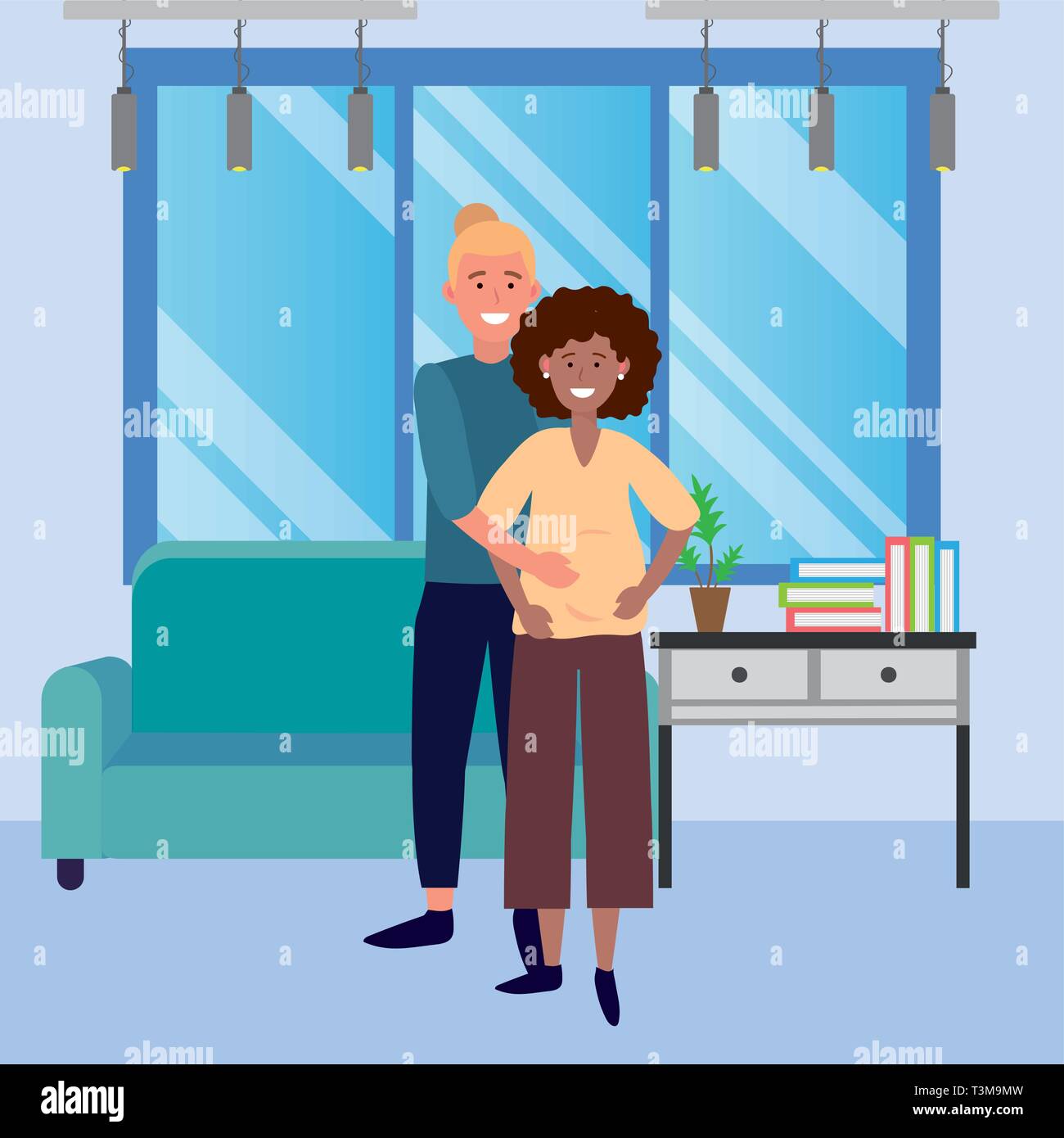 pregnant-couple-avatar-cartoon-character-indoor-in-the-house-vector