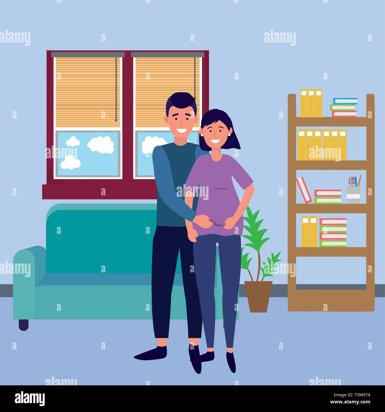 pregnant-couple-avatar-cartoon-character-indoor-in-the-house-vector