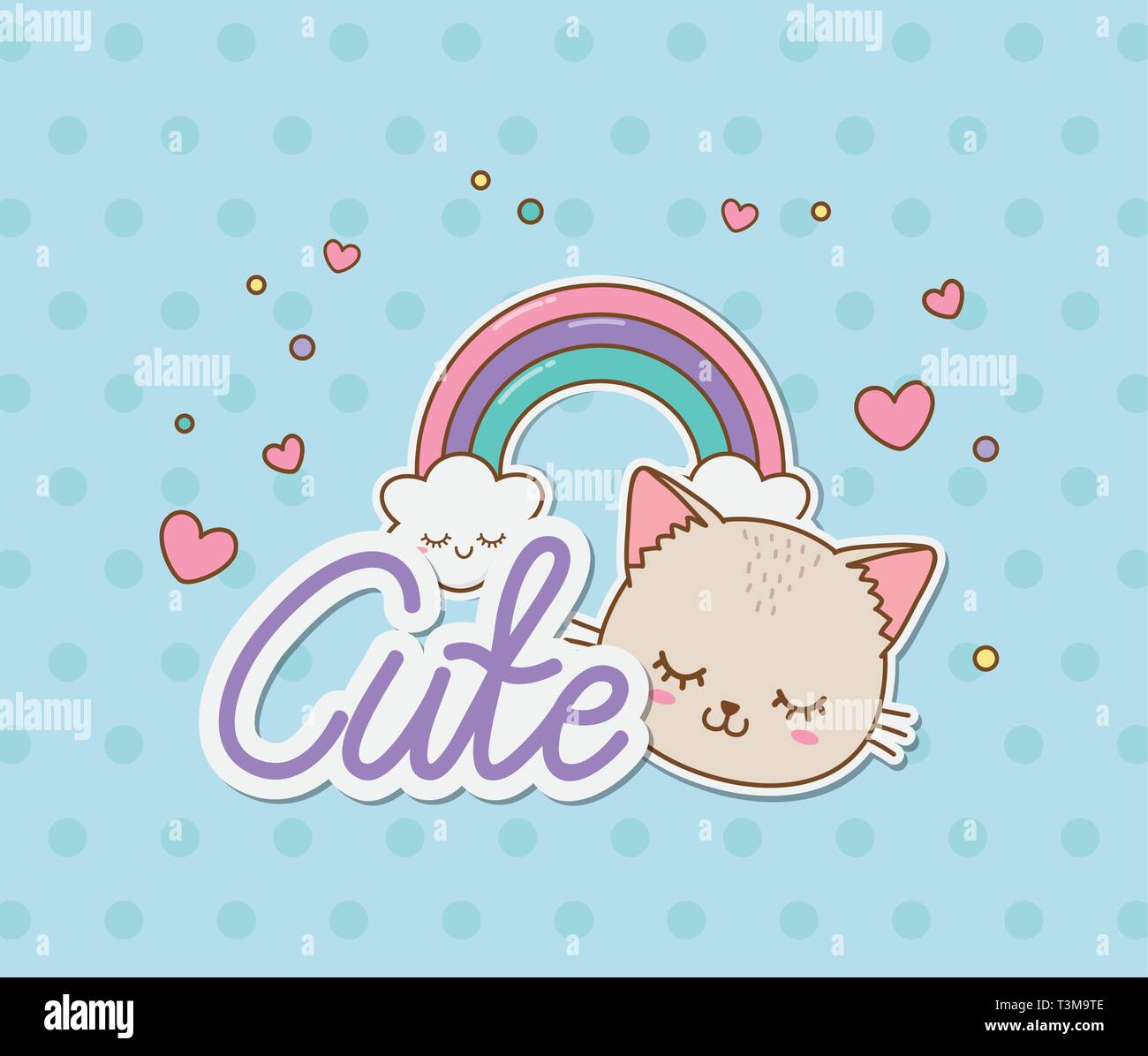 cute cat and rainbow stickers kawaii style vector illustration design ...