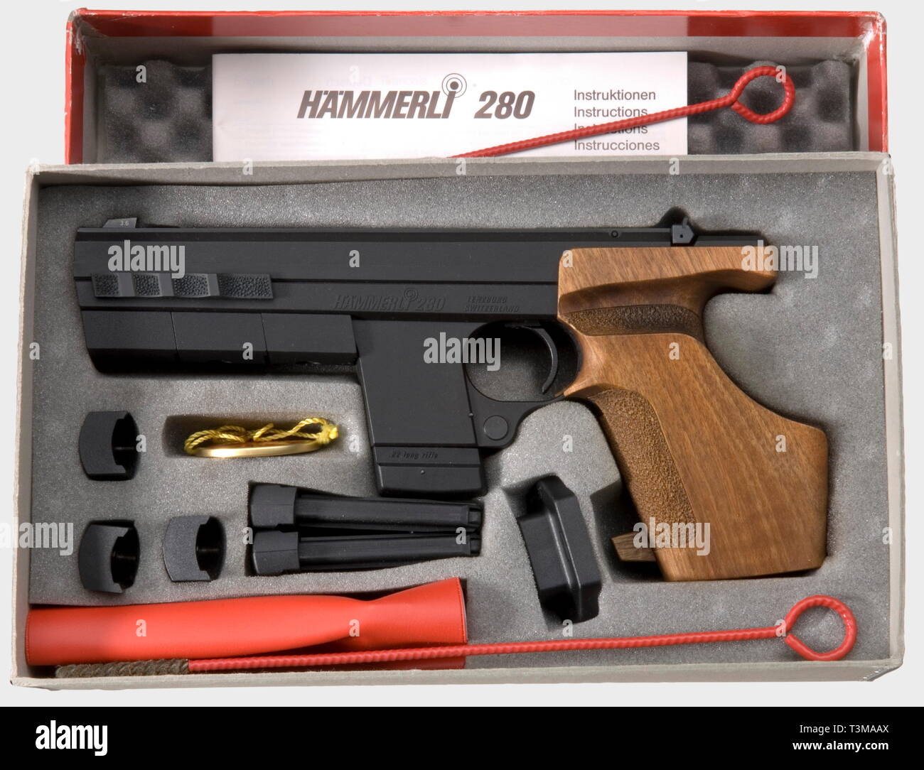 Shooting sports, pistols, Switzerland, Hämmerli 280, caliber .22, box with equipment, Additional-Rights-Clearance-Info-Not-Available Stock Photo