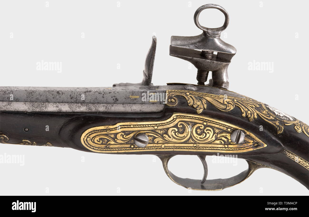 Small arms, pistols, flintlock pistol, calibre 17 mm, Spain, circa 1760, detail, Additional-Rights-Clearance-Info-Not-Available Stock Photo