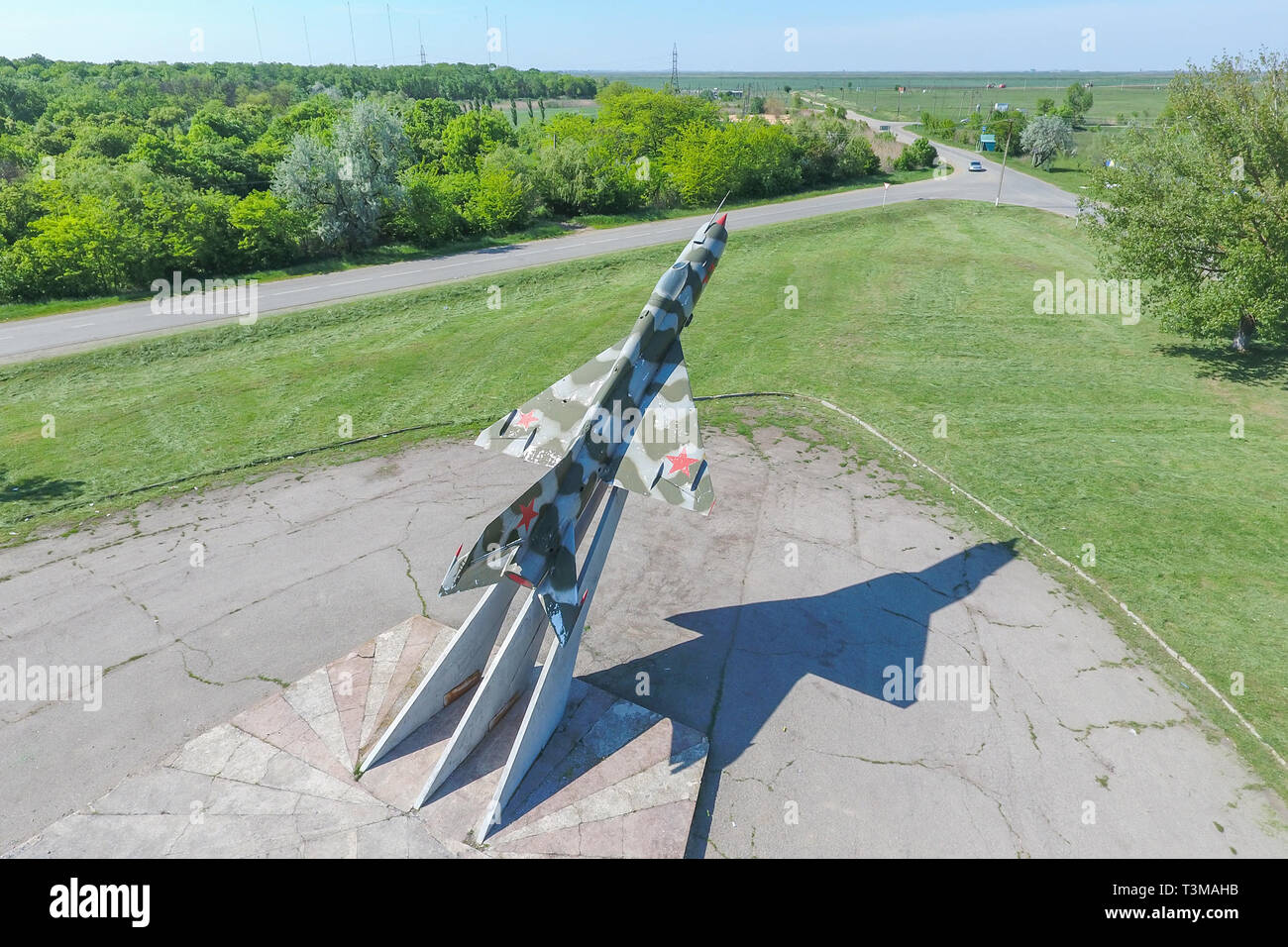 Monument to the fighter aircraft. Monument of military memory and glory. Stock Photo