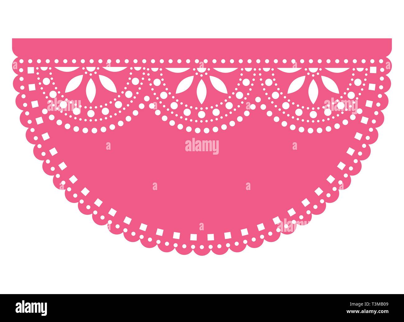 Mexican fiesta vector template design with empty space for text, Papel Picado paper cut out  with floral and geometric pattern, traditional decor Stock Vector