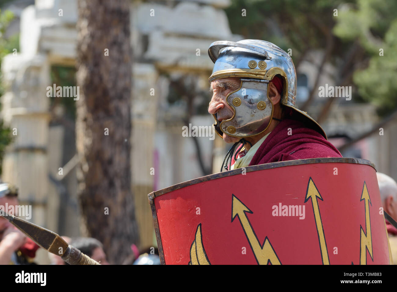 Rome, Italy - April 23, 2017:  the representation of the ancient romans in the Birthday of Rome, with centurions, soldiers, legions, senators, handmai Stock Photo