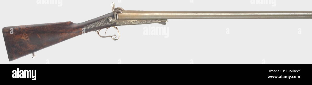 Civil long arms, pinfire, pinfire double-barrelled shotgun, France, circa 1860, Additional-Rights-Clearance-Info-Not-Available Stock Photo