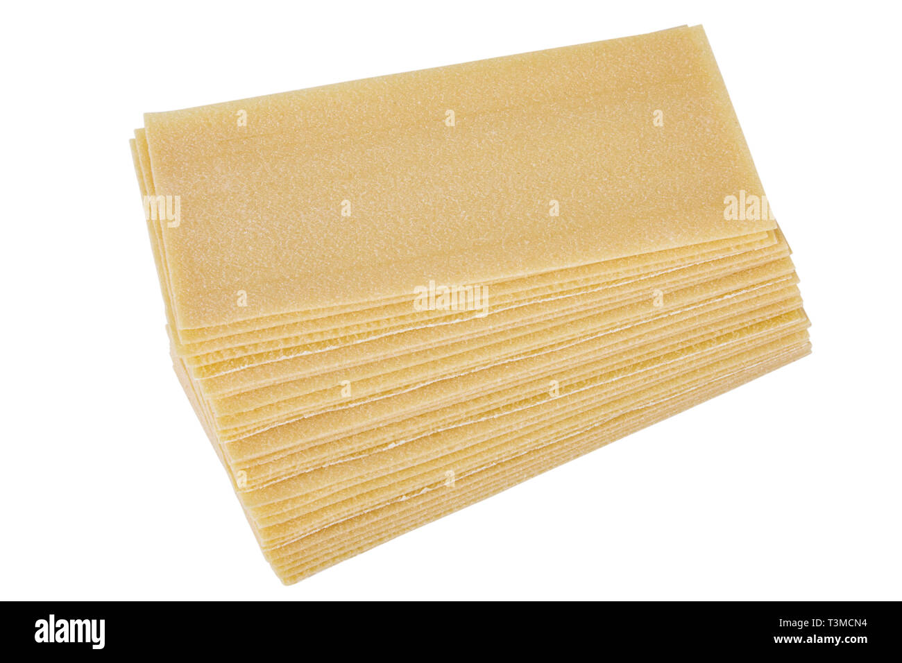 lasagne sheets stack on white background. Pile of dried uncooked