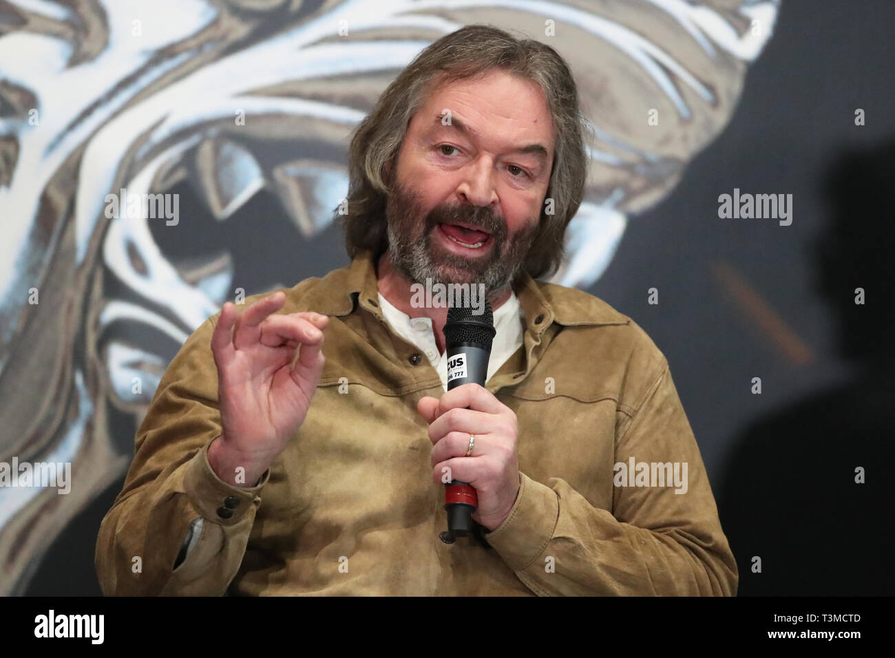 Actor Ian Beattie, who plays Ser Meryn Trant in Game of Thrones, at the launch of the Game of Thrones touring exhibition at the Titanic Exhibition Centre in Belfast. Stock Photo