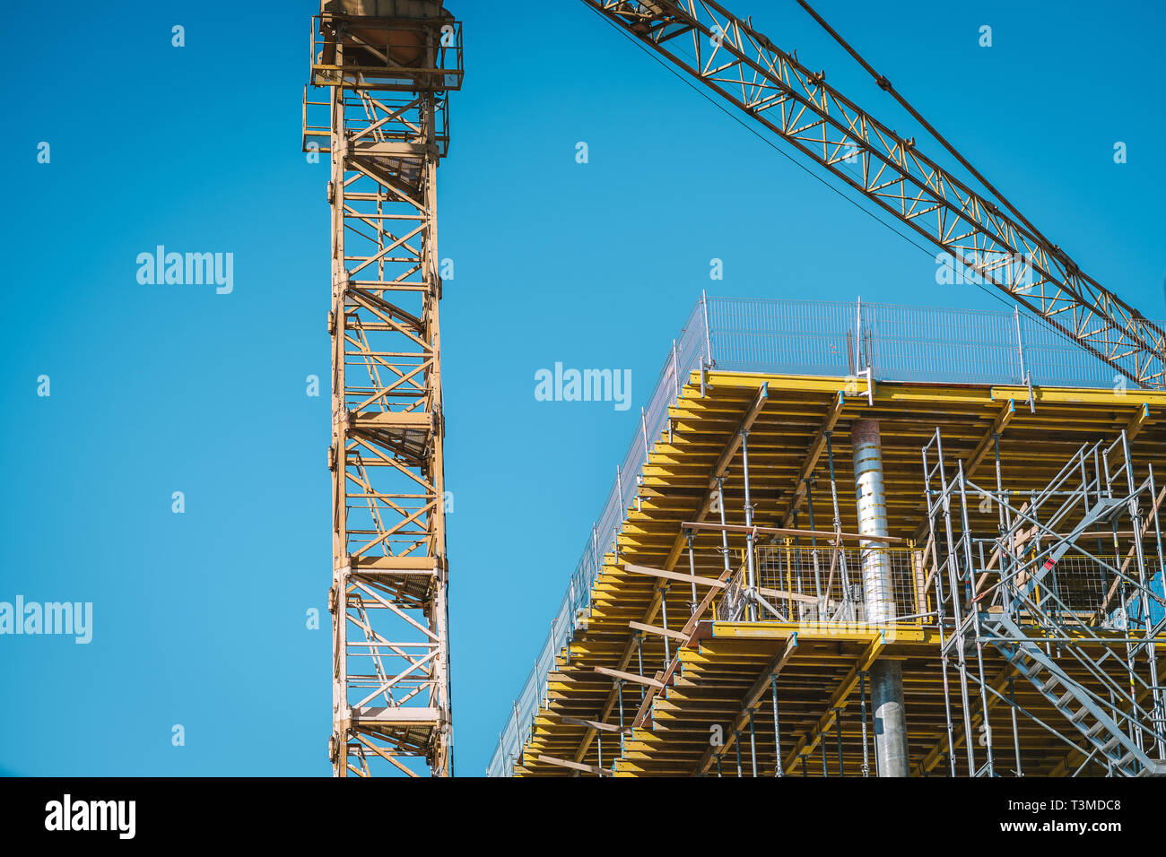 Construction of a new high-rise office building, closeup view of ...