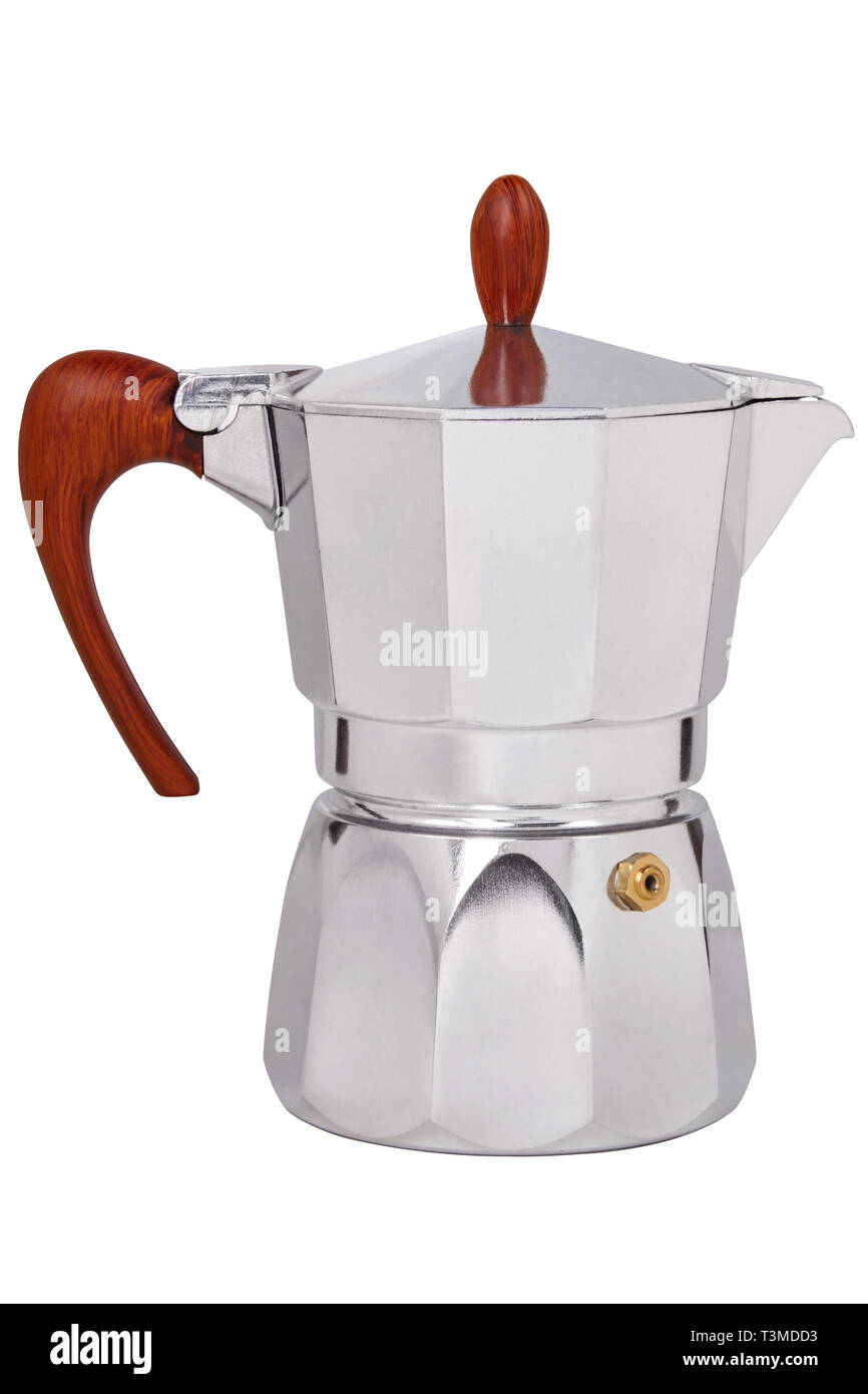 https://c8.alamy.com/comp/T3MDD3/metallic-geyser-coffee-pot-coffee-maker-isolated-on-white-background-italian-coffee-pot-with-wooden-handle-T3MDD3.jpg