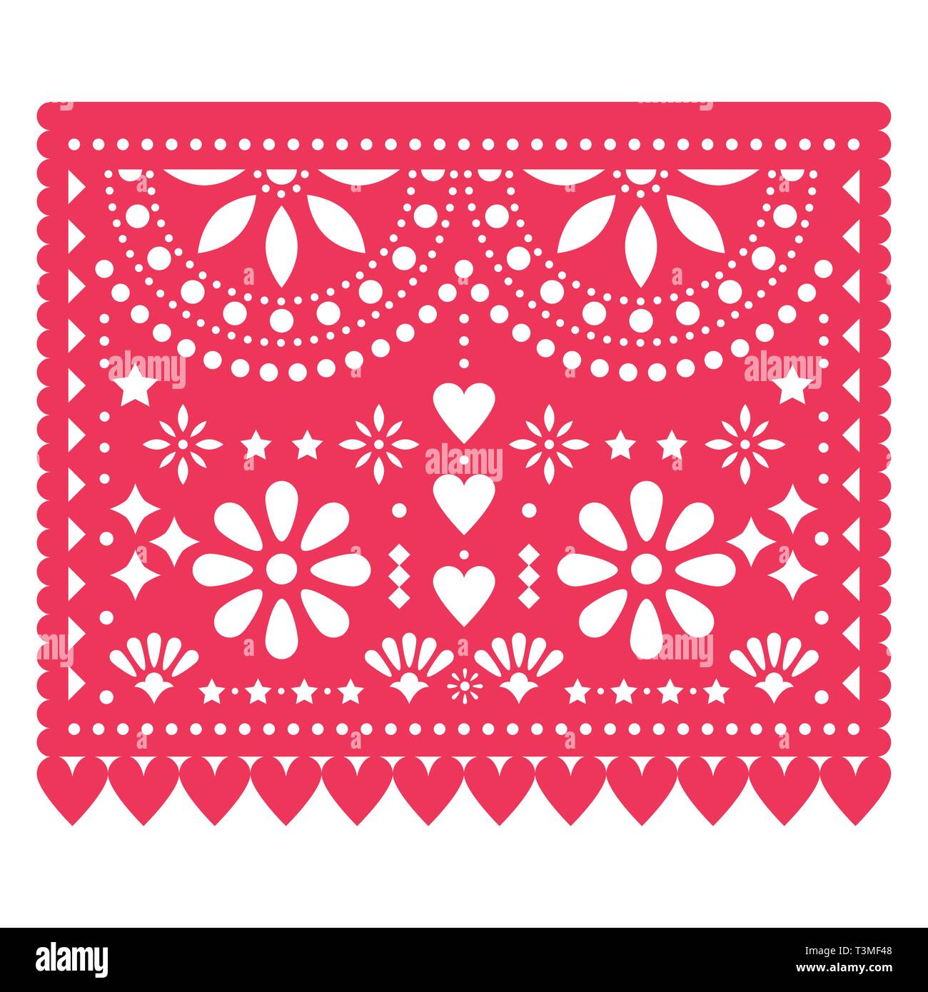 Papel Picado vector floral template design with abstract shapes, Mexican paper decorations pattern in pink red, traditional fiesta banner Stock Vector