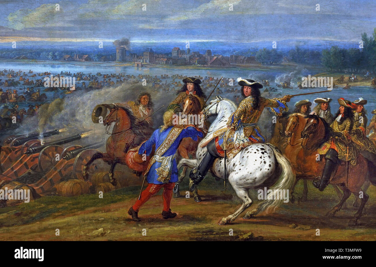 Crossing the Rhine, 1672, Adam Frans van der MEULEN,  1632 – 1690 Belgian, Belgium, Flemish, (King Louis XIV - Dutch War (1672–1678) the crossing of the Rhine by the royal army on 12 June 1672. ) France, French. Stock Photo