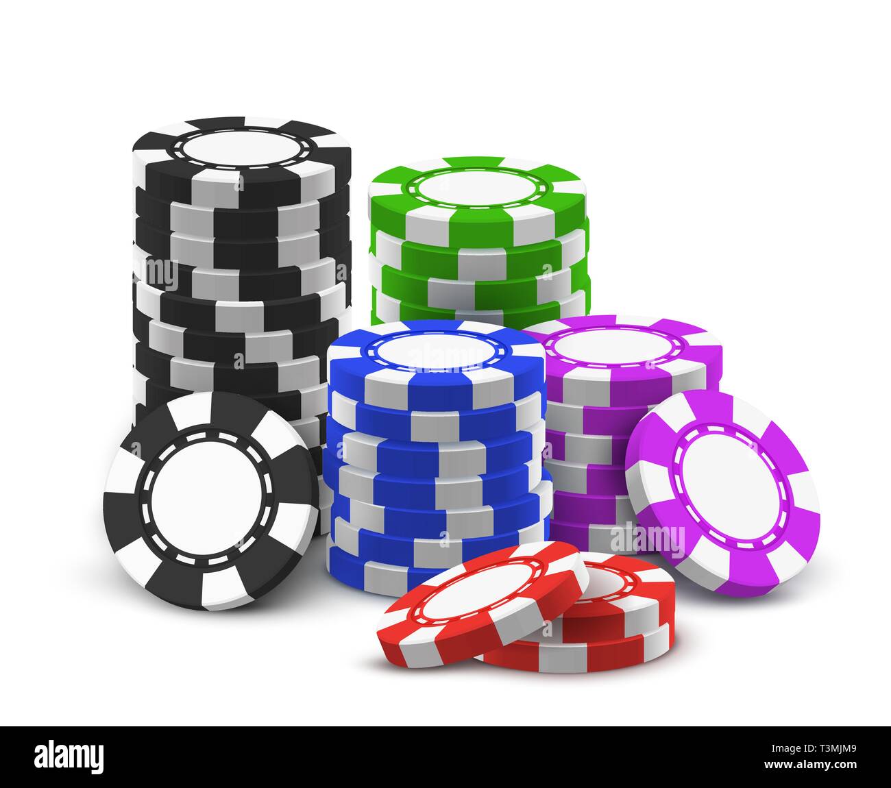 Stack or heap for 3d or realistic poker chips. Stock Vector