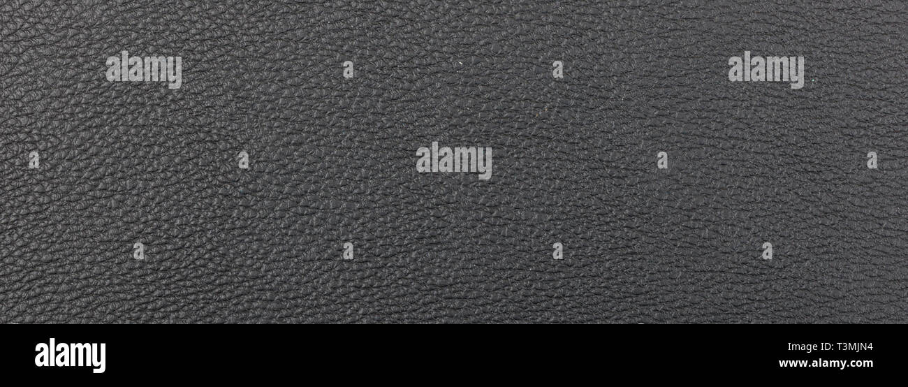 Leather black color texture. Black color natural leather background, banner, closeup view with details Stock Photo