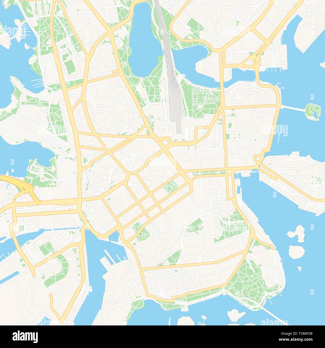 Printable map of Porvoo, Finland with main and secondary roads and larger railways. This map is carefully designed for routing and placing individual  Stock Vector