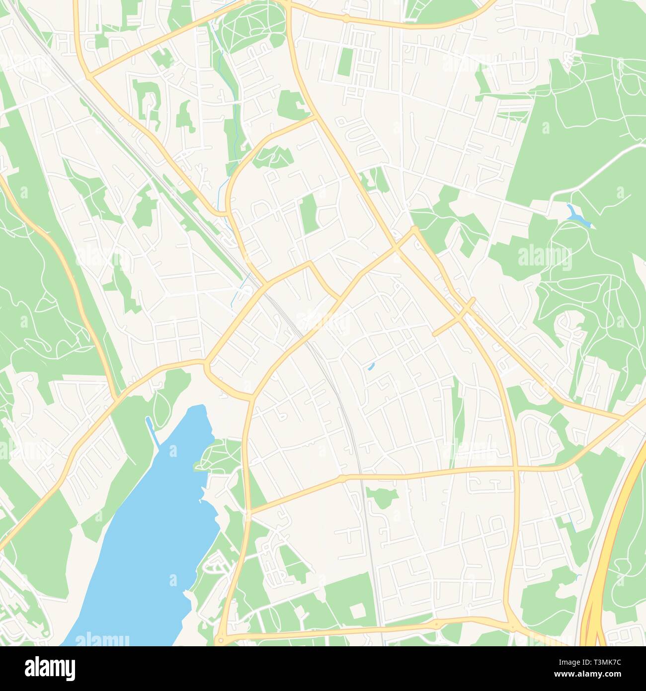 Printable map of Jarvenpaa, Finland with main and secondary roads and larger railways. This map is carefully designed for routing and placing individu Stock Vector
