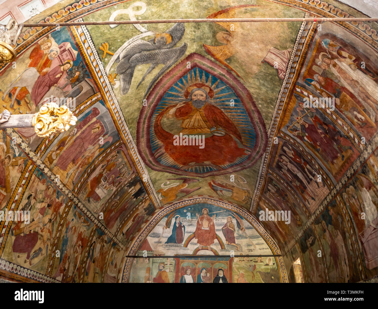 religious fresco inside 15th Century painted chapel in the French Riviera back country Stock Photo