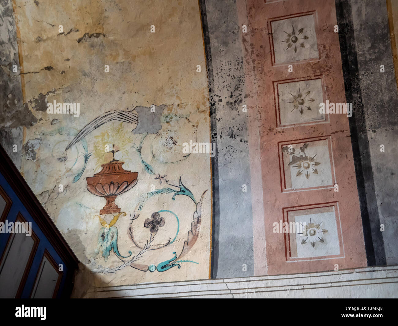 detail of fresco inside 15th Century painted chapel in the French Riviera back country Stock Photo